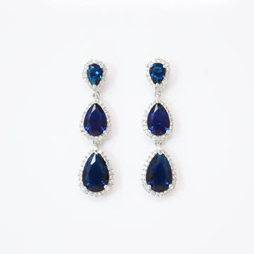 Royal Blue Drop Crystal/Diamond Earrings, Long Bridal Jewelry, Bridal Earrings, Crystal Bridal Earrings, Statement Earrings Cz